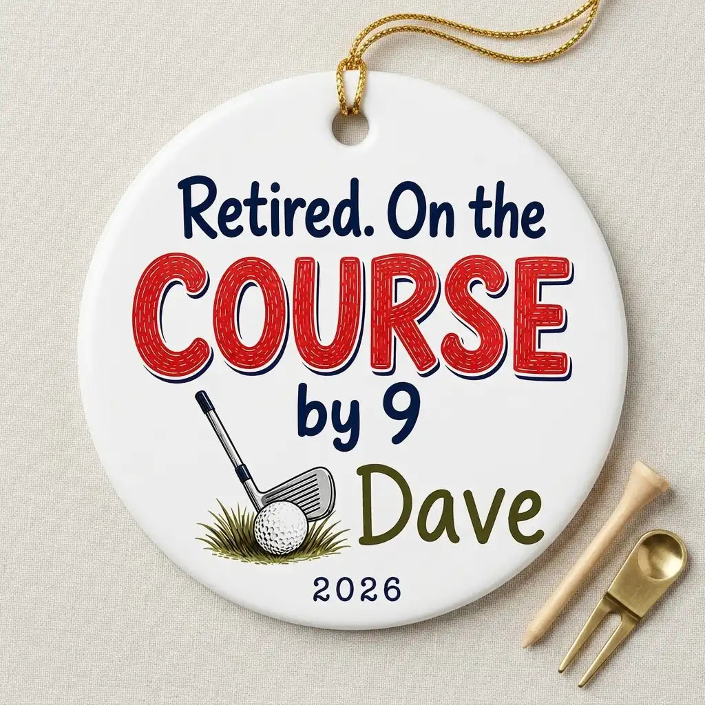 Retired. On the Course by 9 Personalized Golf Retirement Christmas Ornament 2026 detail 2