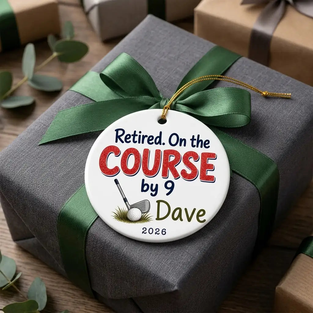 Retired. On the Course by 9 Personalized Golf Retirement Christmas Ornament 2026 gift