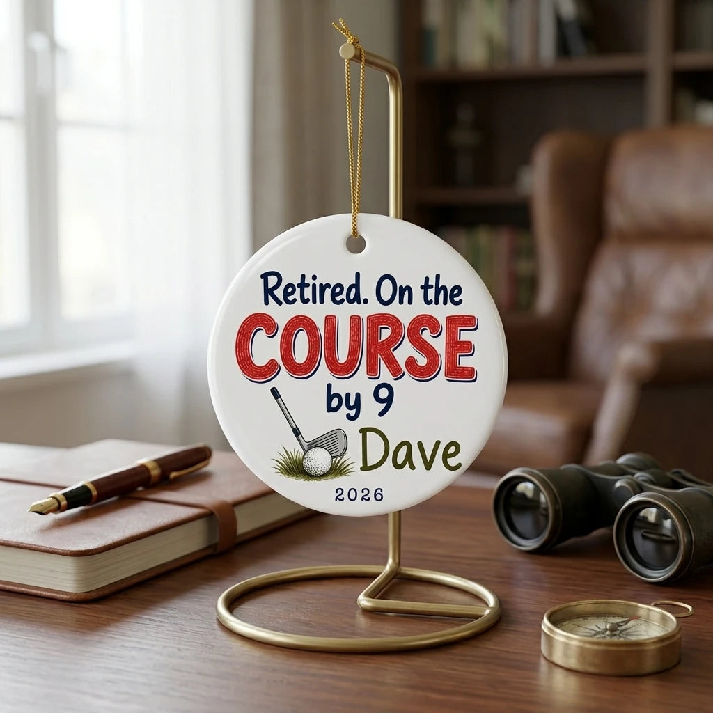 Retired. On the Course by 9 Personalized Golf Retirement Christmas Ornament 2026 lifestyle