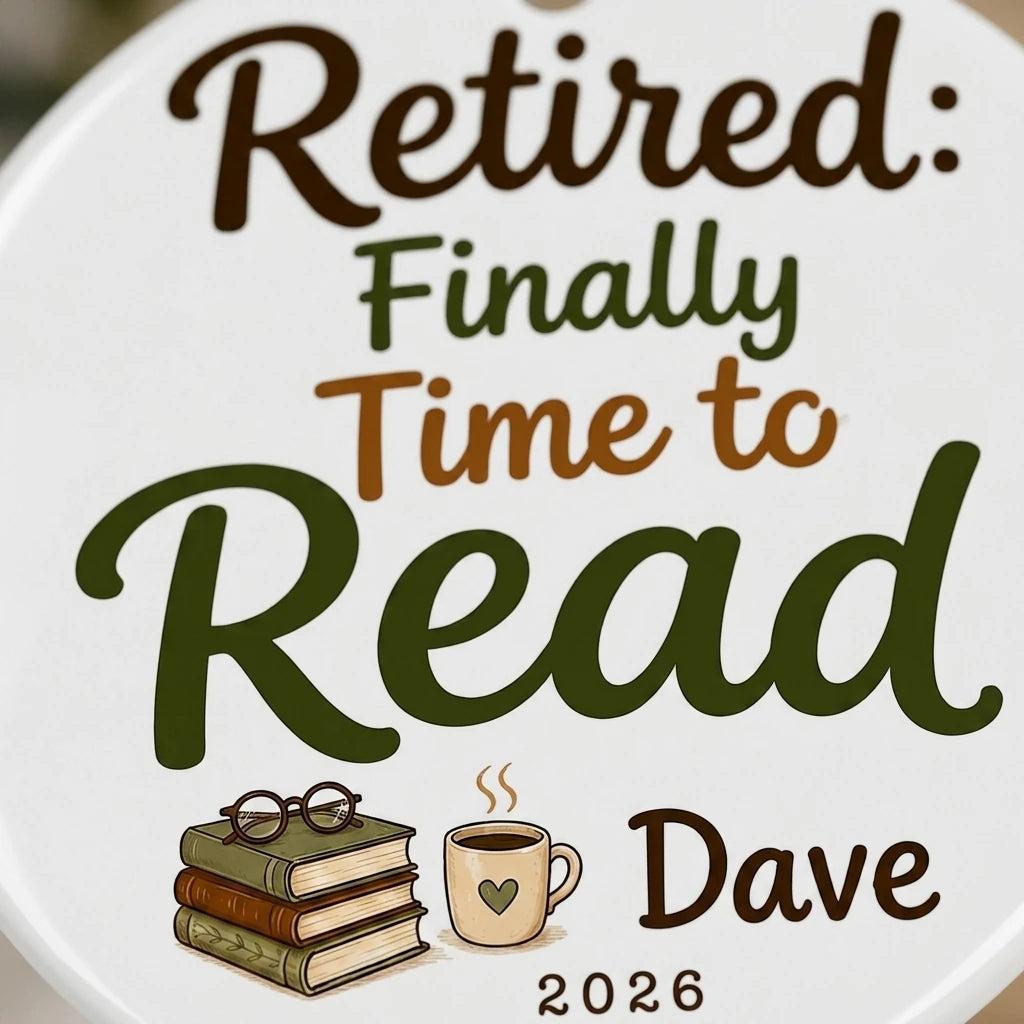 Retired Finally Time to Read Personalized Book Lover Retirement Christmas Ornament 2026 detail
