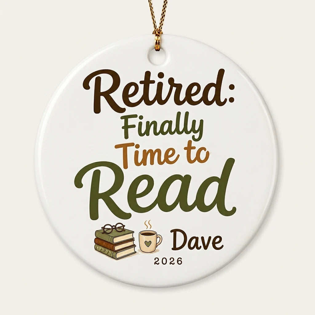Retired Finally Time to Read Personalized Book Lover Retirement Christmas Ornament 2026 hero