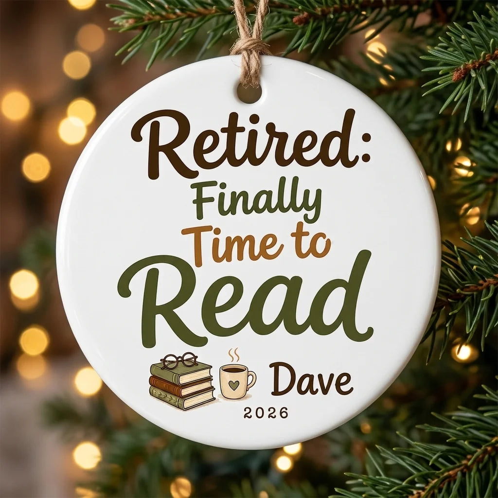 Retired Finally Time to Read Personalized Book Lover Retirement Christmas Ornament 2026 tree