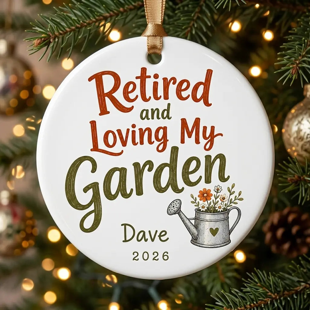 Retired and Loving My Garden Personalized Gardening Retirement Christmas Ornament 2026 tree