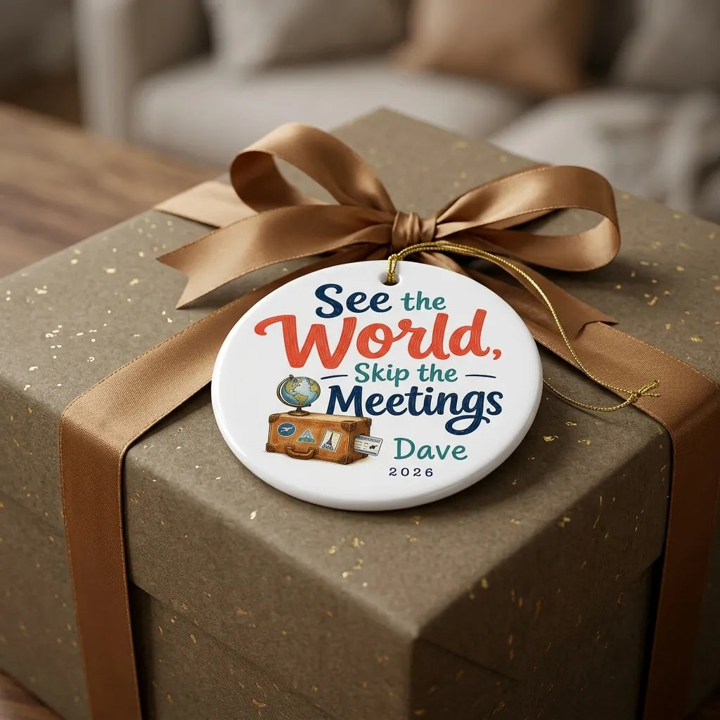 See the World, Skip the Meetings Personalized Travel Retirement Christmas Ornament 2026 gift