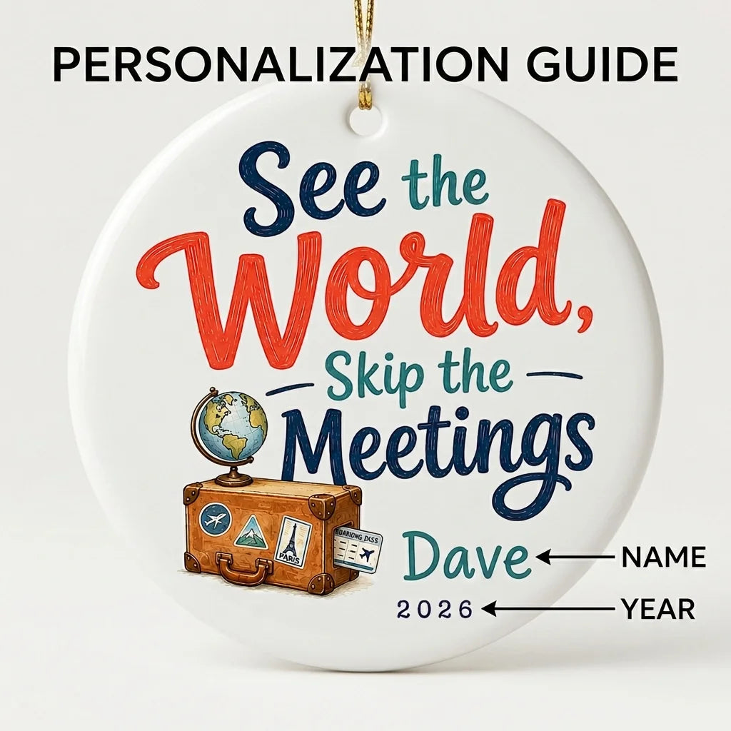 See the World, Skip the Meetings Personalized Travel Retirement Christmas Ornament 2026 guide