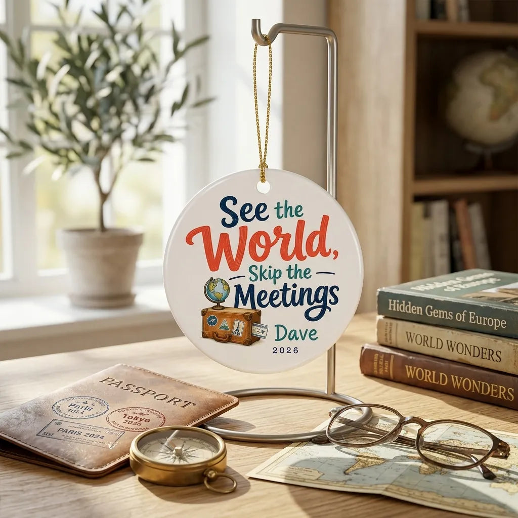 See the World, Skip the Meetings Personalized Travel Retirement Christmas Ornament 2026 lifestyle