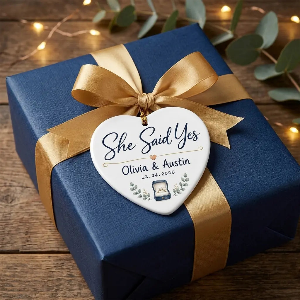 She Said Yes Personalized Engaged Christmas Ornament 2026 gift