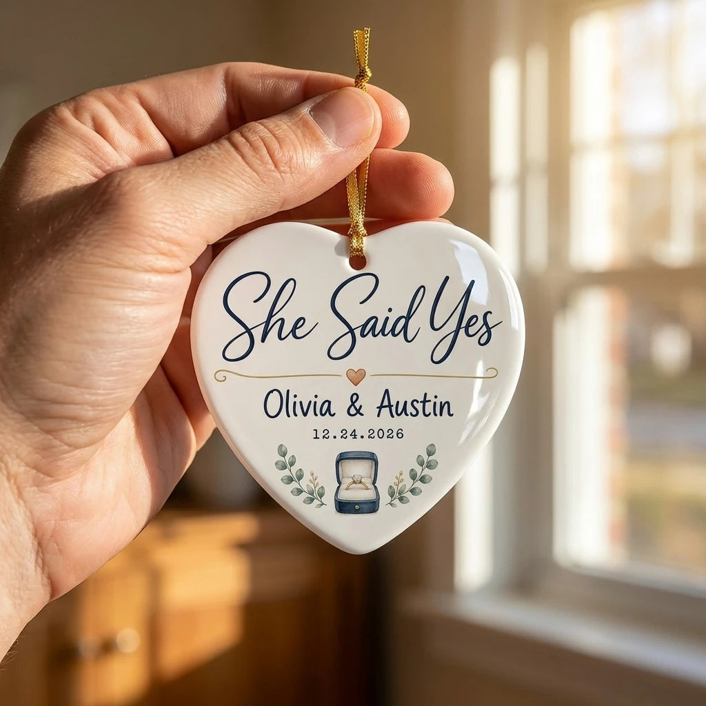 She Said Yes Personalized Engaged Christmas Ornament 2026 hand