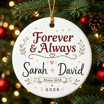 Silver Gold Anniversary Personalized Couple Christmas Ornament 2026 tree