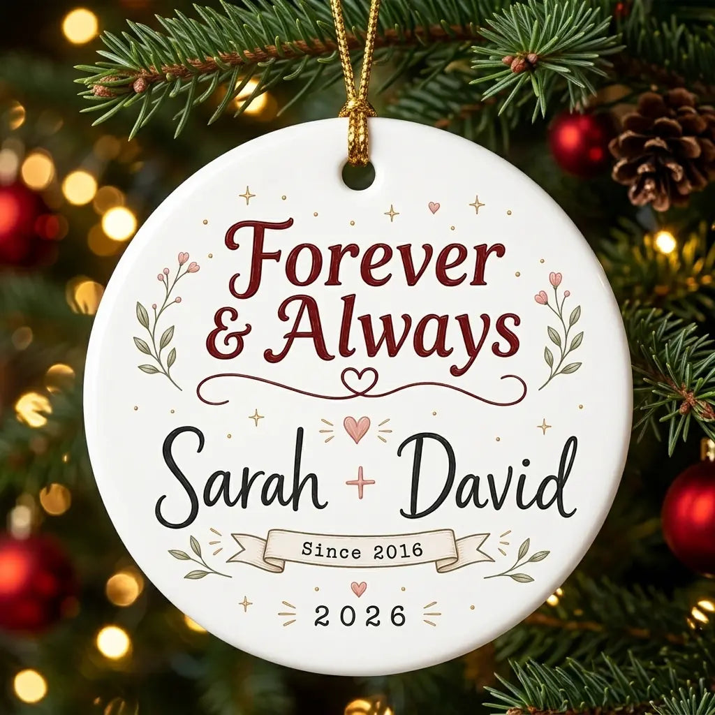 Silver Gold Anniversary Personalized Couple Christmas Ornament 2026 tree