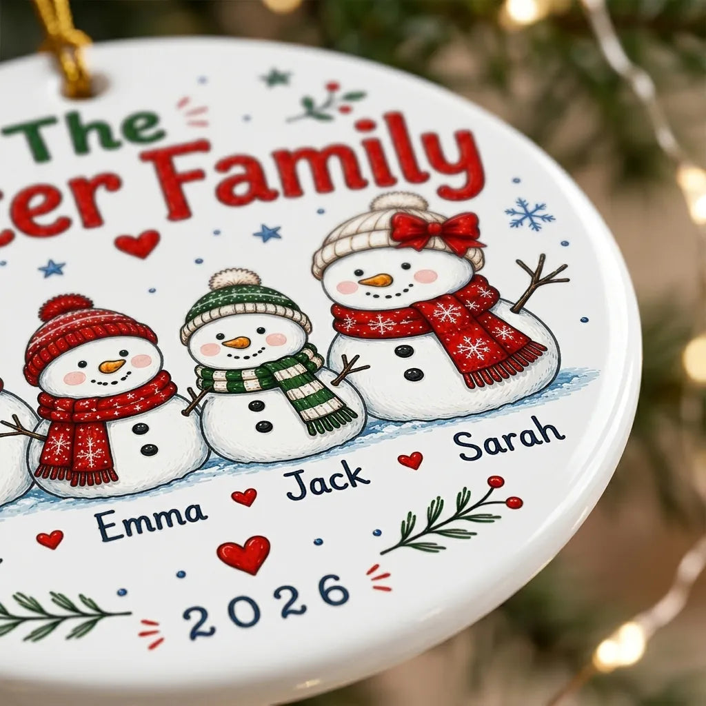 Snowman Family Personalized Family Names Christmas Ornament 2026 detail