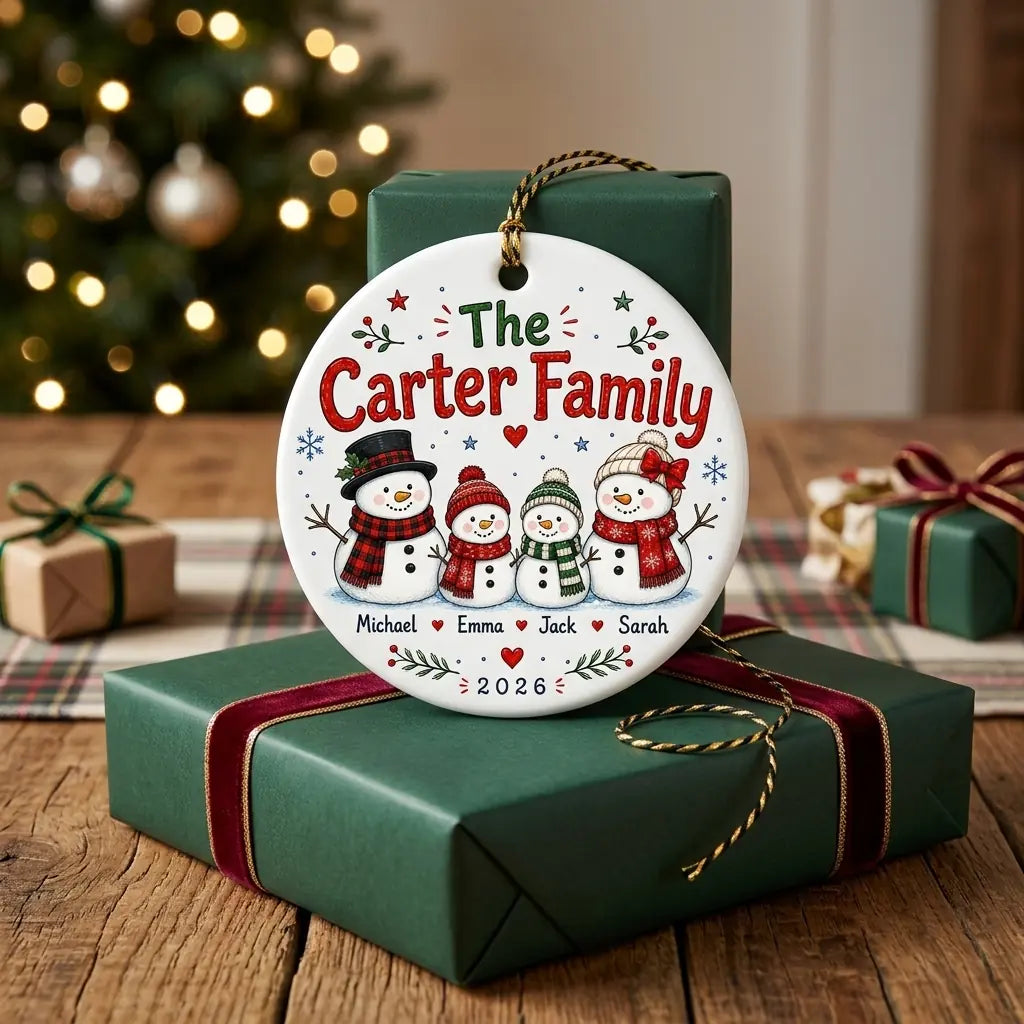 Snowman Family Personalized Family Names Christmas Ornament 2026 gift