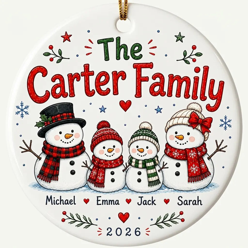 Snowman Family Personalized Family Names Christmas Ornament 2026 hero