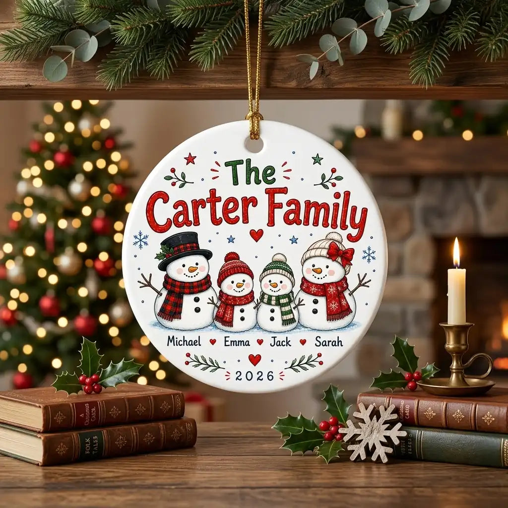 Snowman Family Personalized Family Names Christmas Ornament 2026 lifestyle