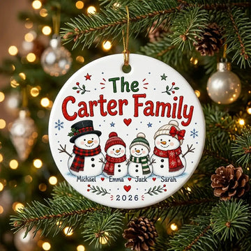 Snowman Family Personalized Family Names Christmas Ornament 2026 tree