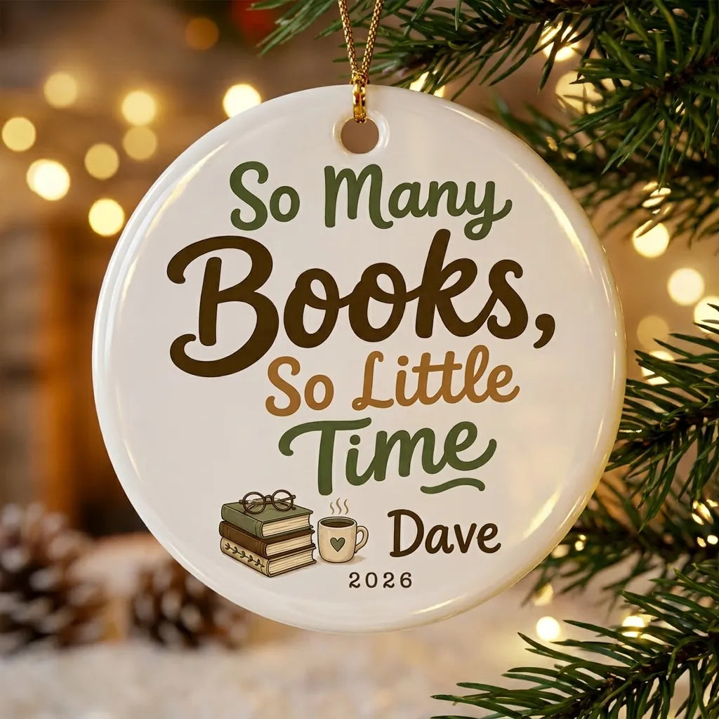 So Many Books, So Little Time Personalized Book Lover Retirement Christmas Ornament 2026 tree