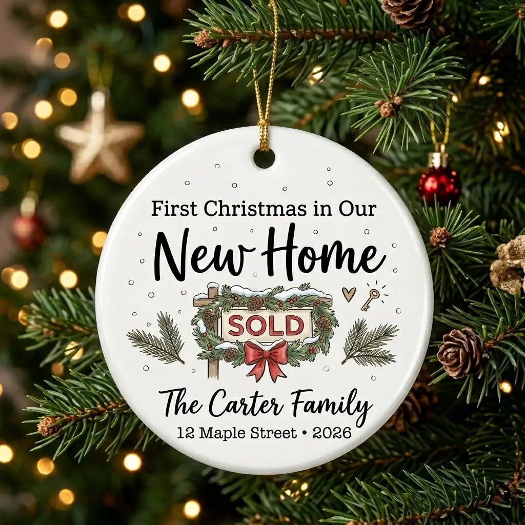 Sold Sign Personalized New Home Christmas Ornament 2026 tree
