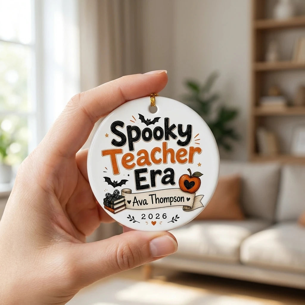 Spooky Teacher Personalized Teacher Halloween Ornament 2026 hand