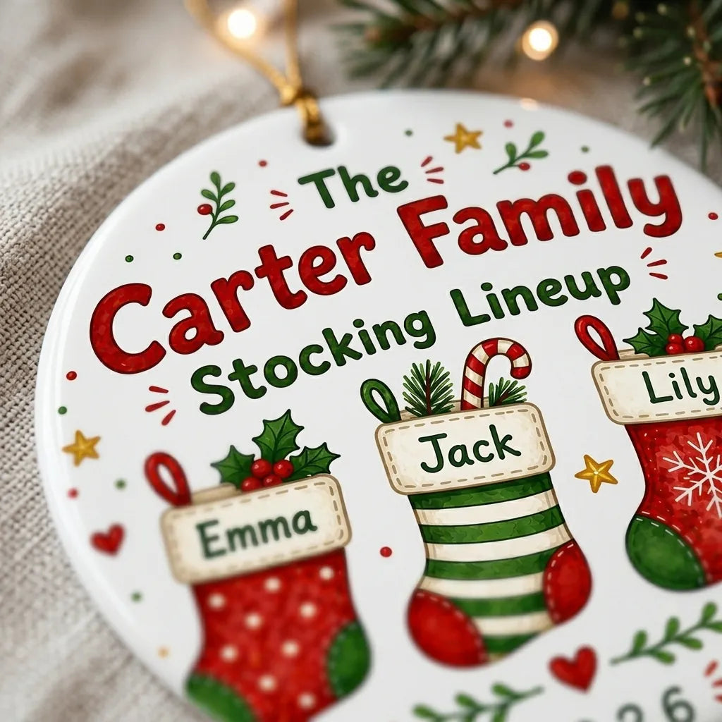 Stockings Row Personalized Family Names Christmas Ornament 2026 detail