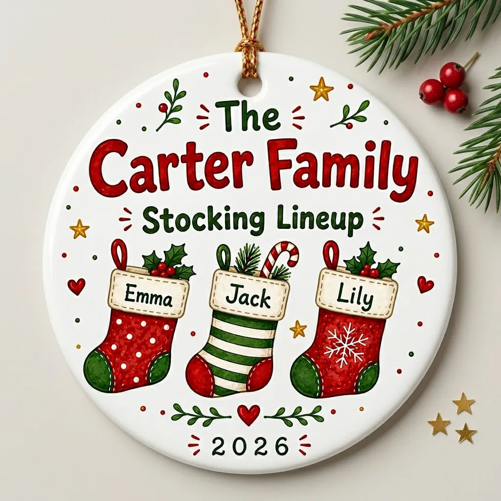 Stockings Row Personalized Family Names Christmas Ornament 2026 detail 2