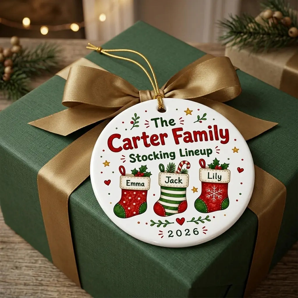 Stockings Row Personalized Family Names Christmas Ornament 2026 gift