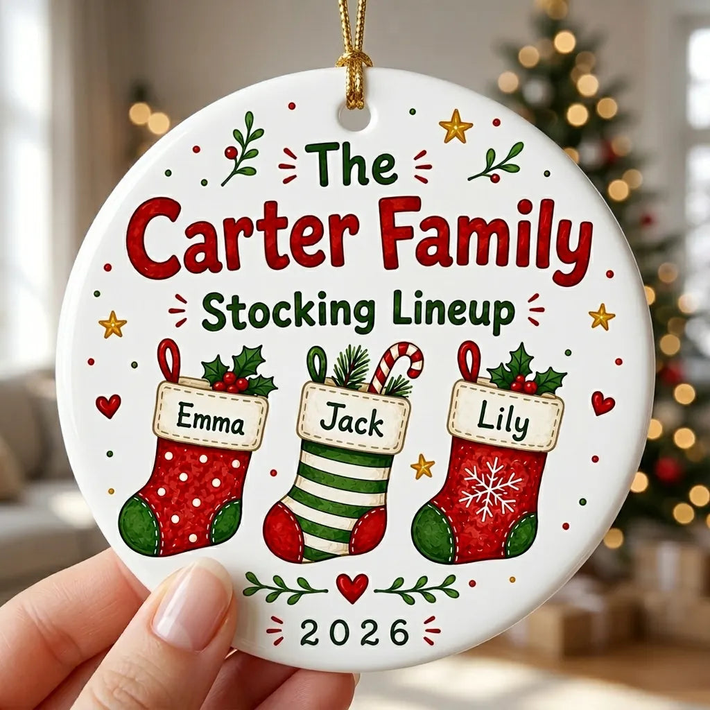 Stockings Row Personalized Family Names Christmas Ornament 2026 hand