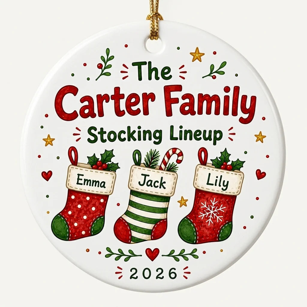 Stockings Row Personalized Family Names Christmas Ornament 2026 hero