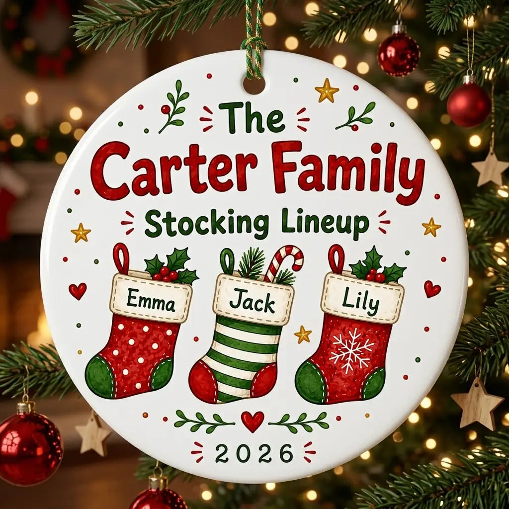 Stockings Row Personalized Family Names Christmas Ornament 2026 tree