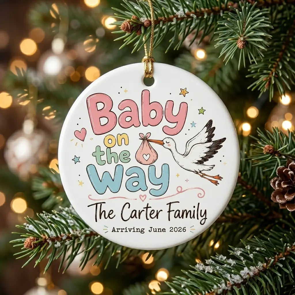 Stork Delivery Personalized Baby First Christmas Ornament 2026 tree