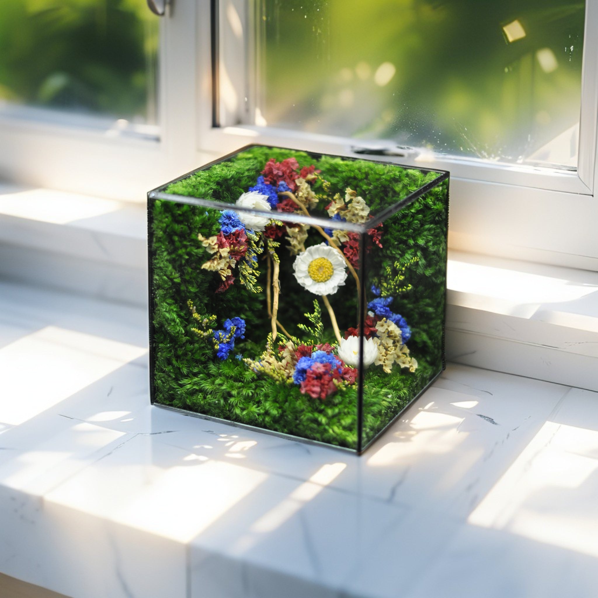 MophonicHome™ - Crystal Floral Cube Gift - Handmade Preserved Flower Arrangement – Unique Nature-Inspired Gift for Birthdays, Anniversaries, Weddings & Home Decor