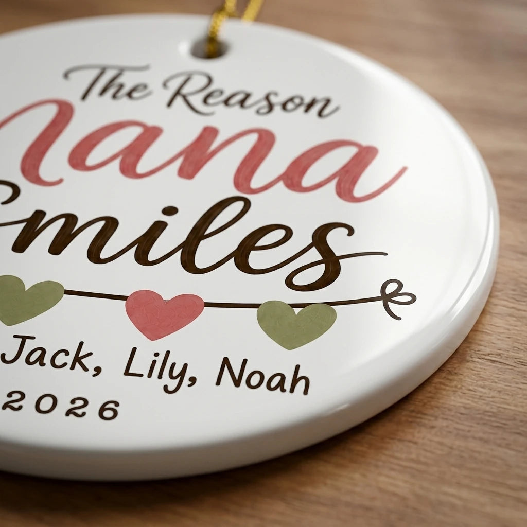 The Reason Nana Smiles Personalized Nana Christmas Ornament 2026 detail