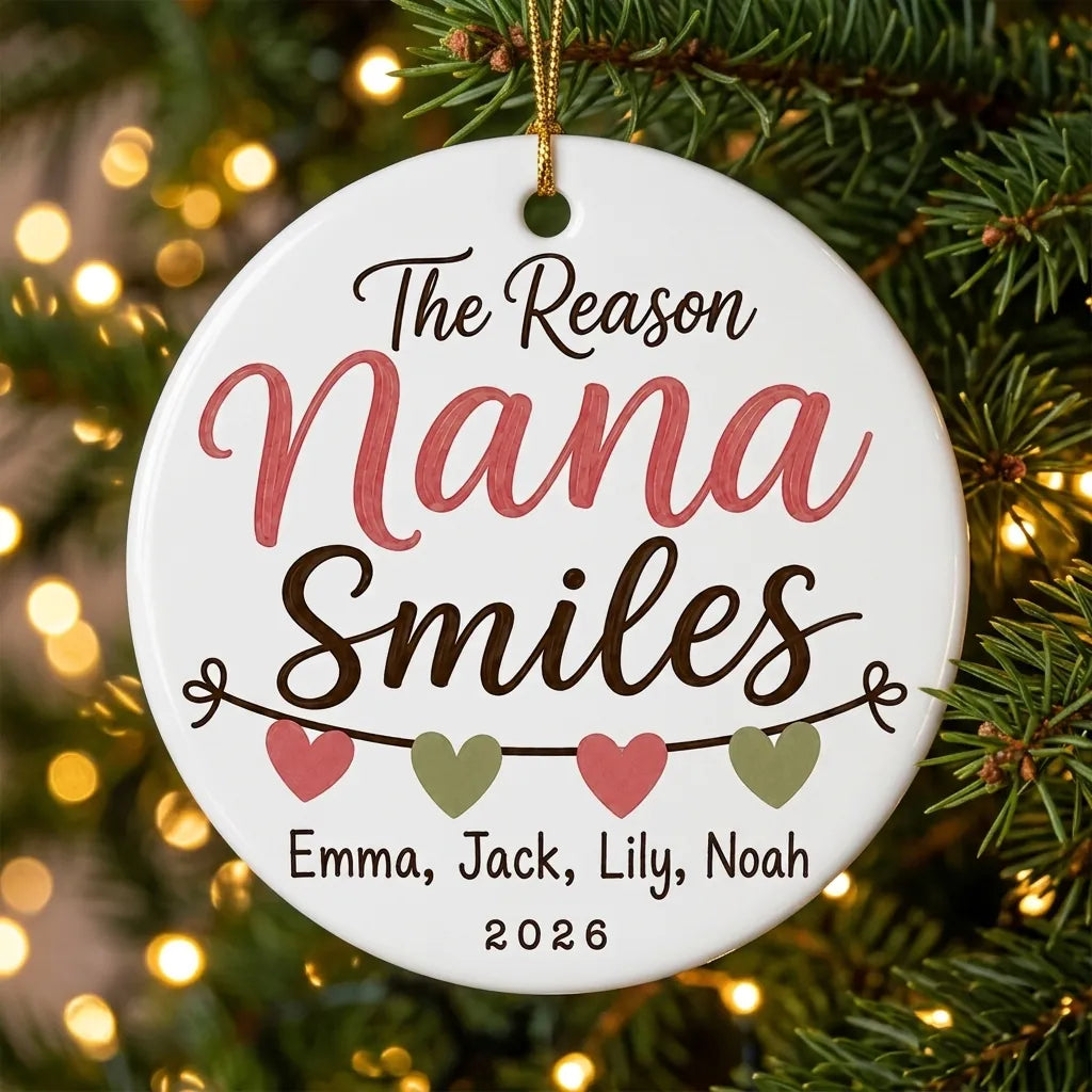 The Reason Nana Smiles Personalized Nana Christmas Ornament 2026 tree