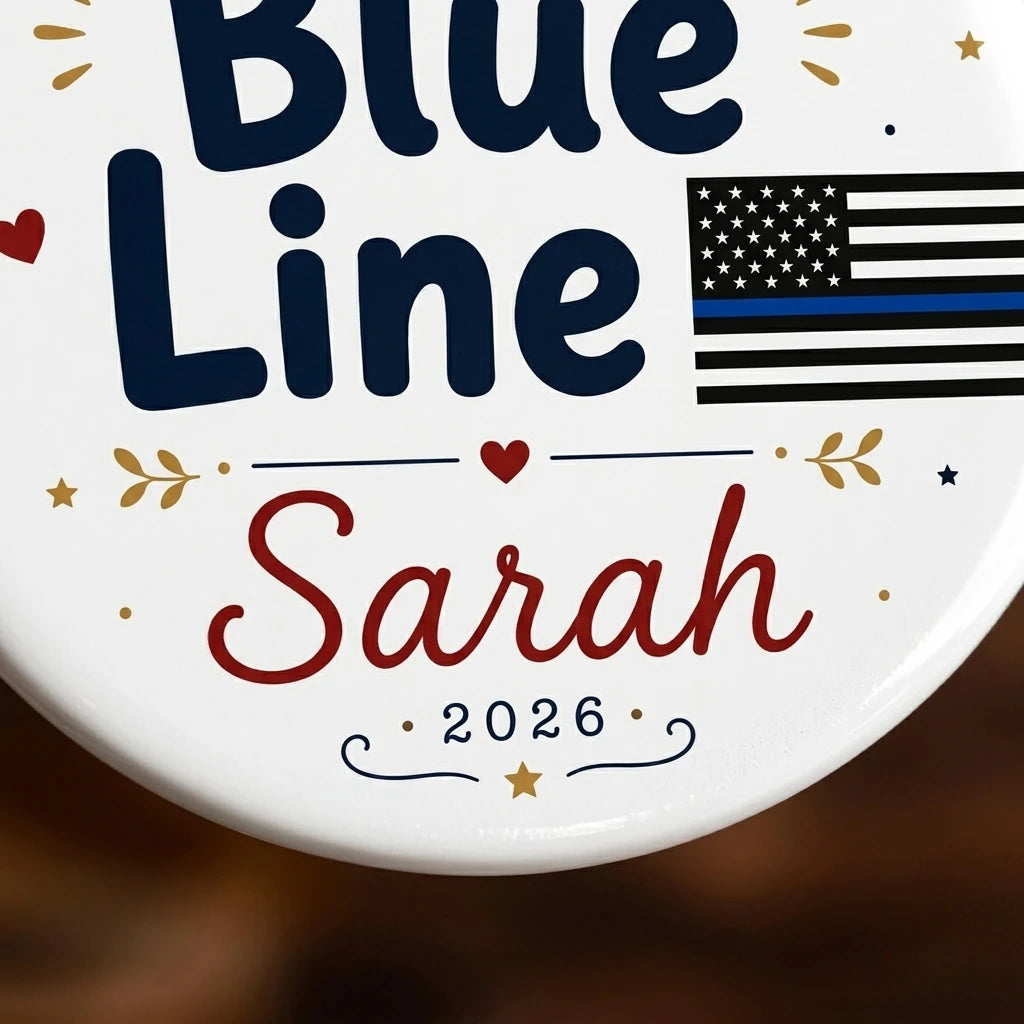 Thin Blue Line Personalized Military Christmas Ornament 2026 detail