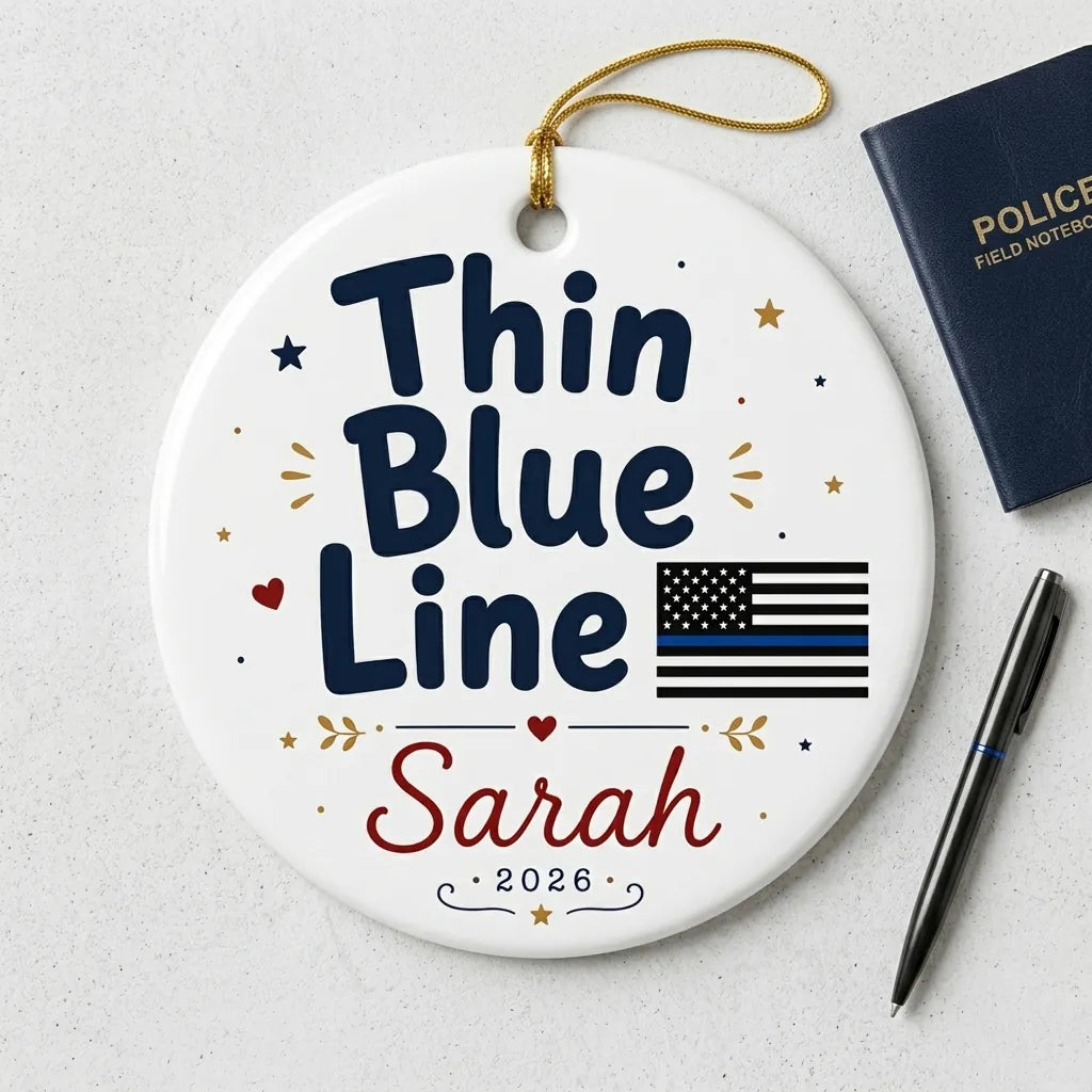 Thin Blue Line Personalized Military Christmas Ornament 2026 detail 2