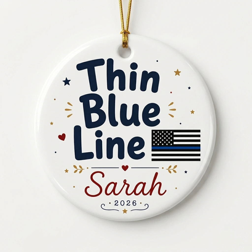 Thin Blue Line Personalized Military Christmas Ornament 2026 hero