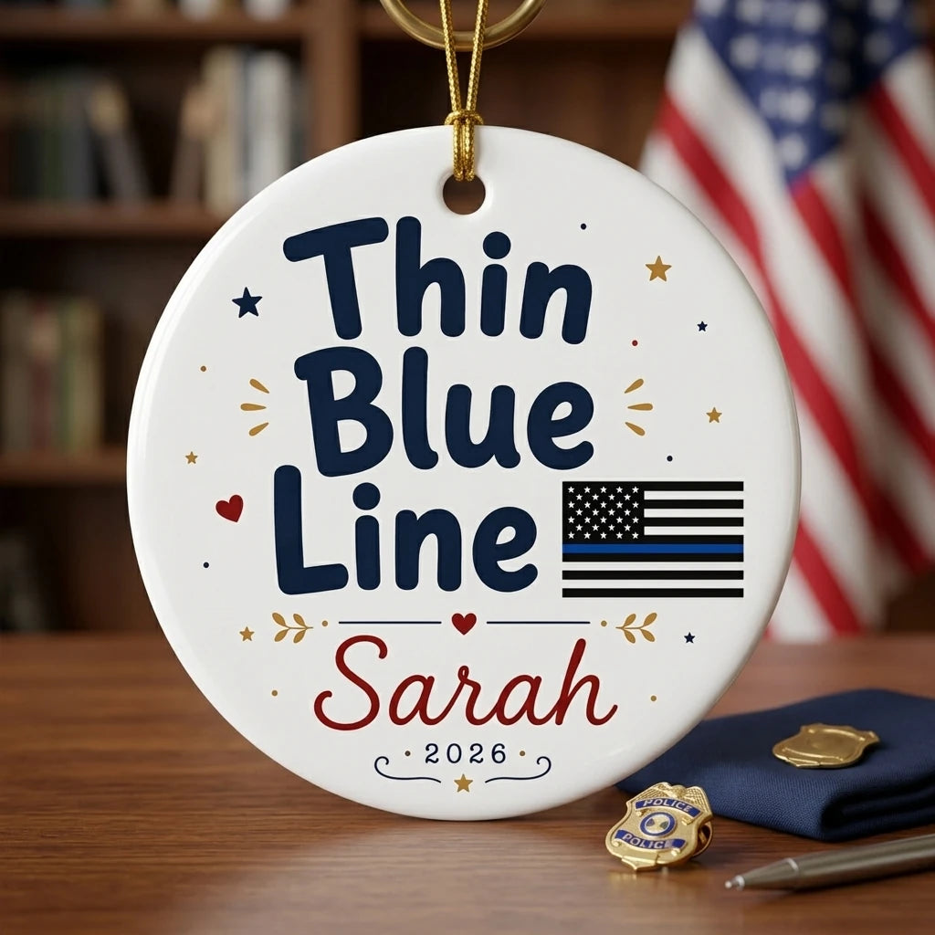 Thin Blue Line Personalized Military Christmas Ornament 2026 lifestyle