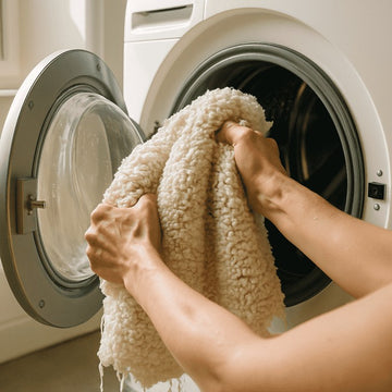 Person taking a towel out of a washing machine