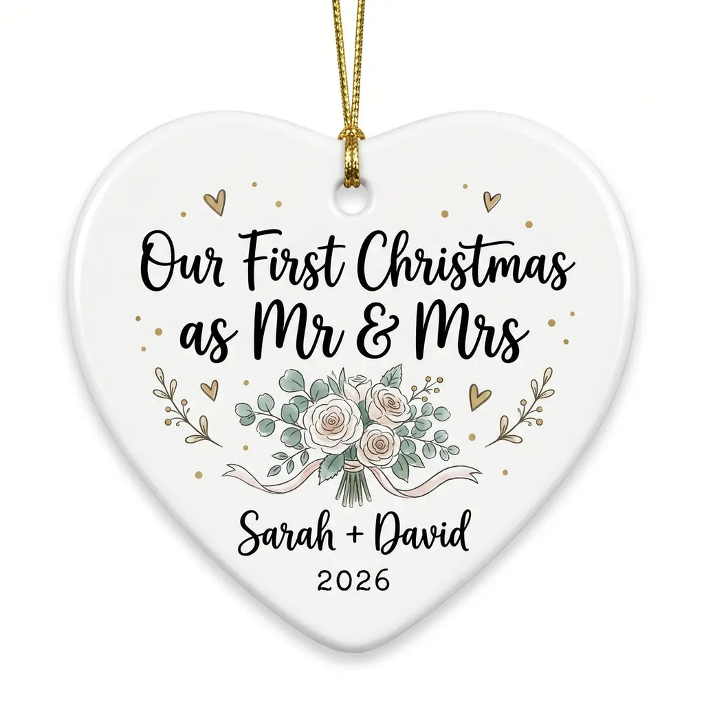 Wedding Bouquet Personalized First Married Christmas Ornament 2026 detail