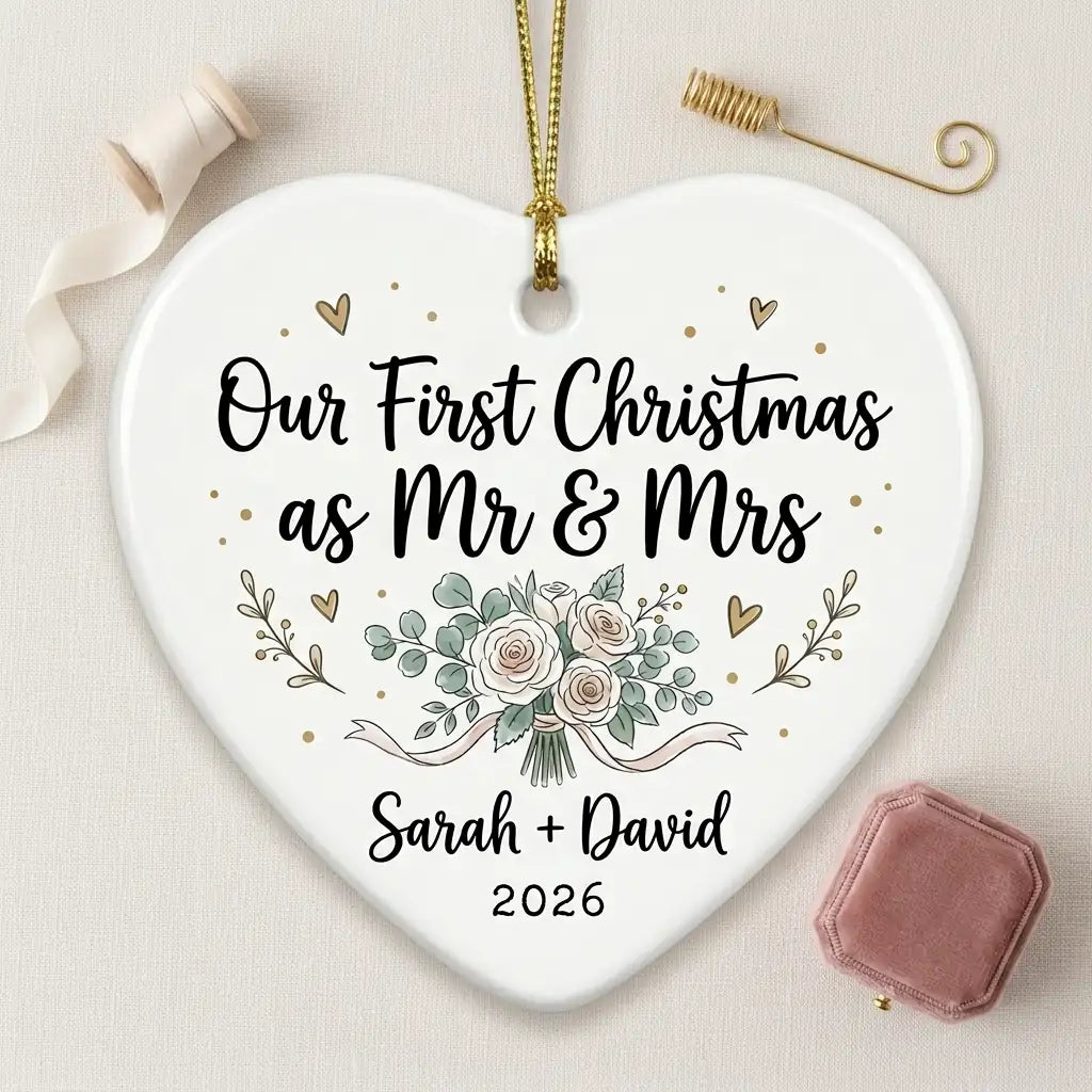 Wedding Bouquet Personalized First Married Christmas Ornament 2026 detail 3