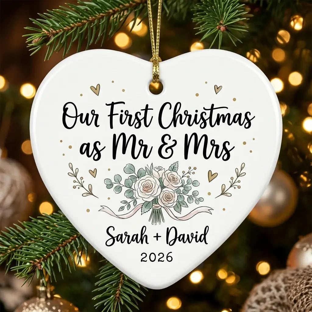 Wedding Bouquet Personalized First Married Christmas Ornament 2026 tree
