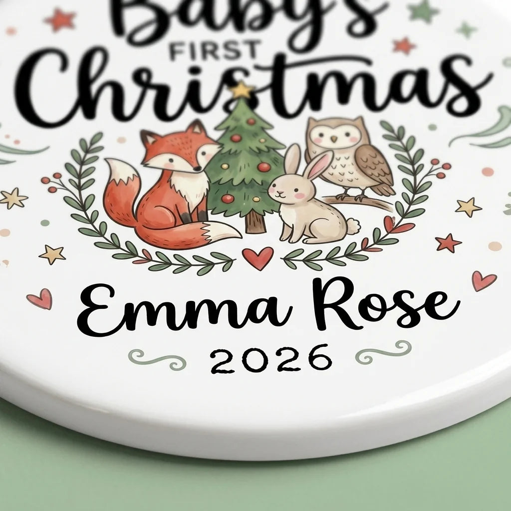 Woodland Baby Personalized Baby First Christmas Ornament 2026 detail 2