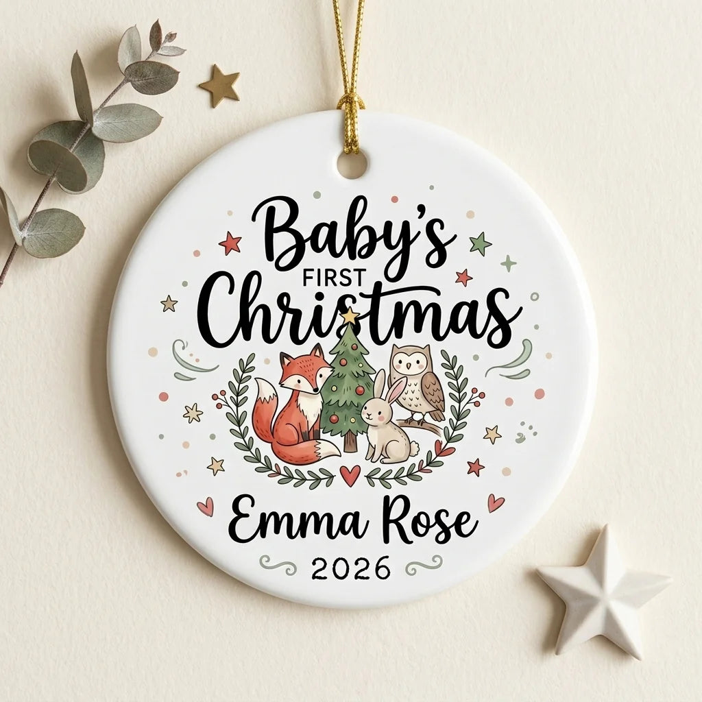 Woodland Baby Personalized Baby First Christmas Ornament 2026 detail 3