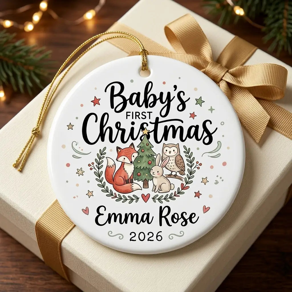 Woodland Baby Personalized Baby First Christmas Ornament 2026 gift