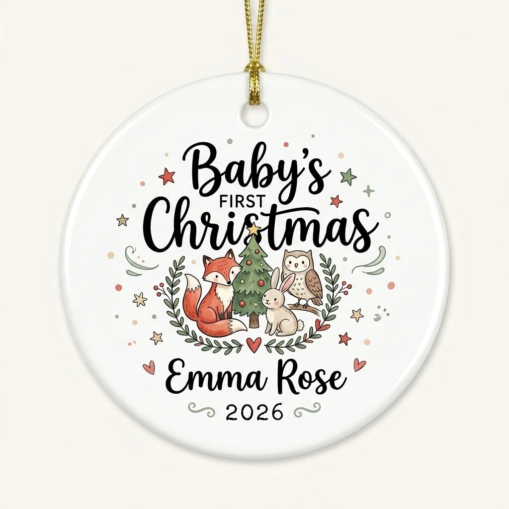 Woodland Baby Personalized Baby First Christmas Ornament 2026 hero