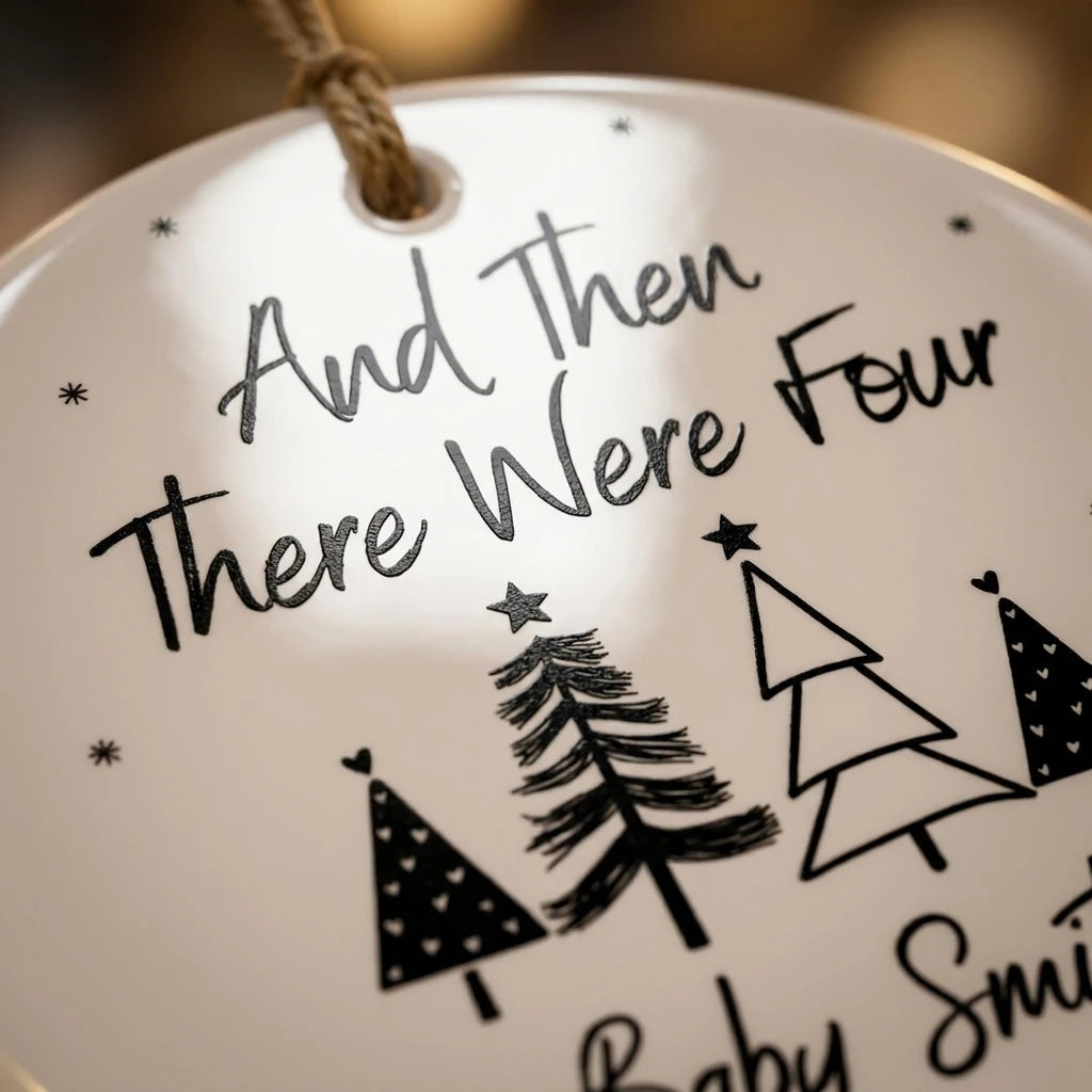 and then there were four baby announcement personalized ornament detail