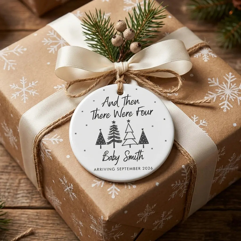 and then there were four baby announcement personalized ornament gift