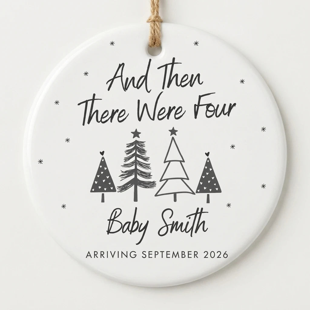 and then there were four baby announcement personalized ornament hero