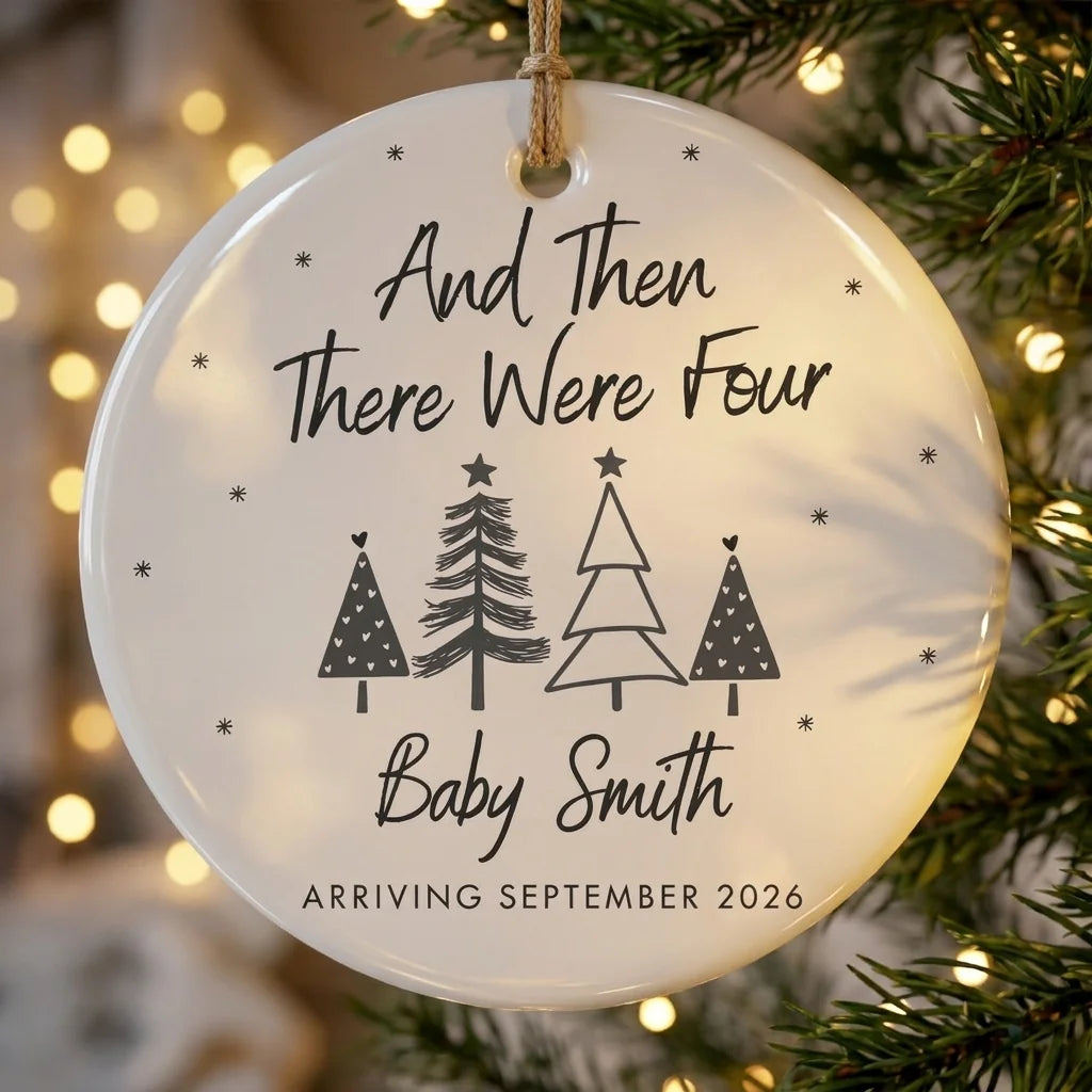 and then there were four baby announcement personalized ornament tree
