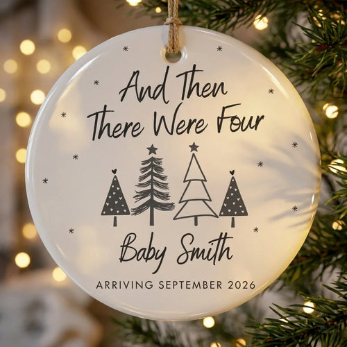 and then there were four baby announcement personalized ornament tree
