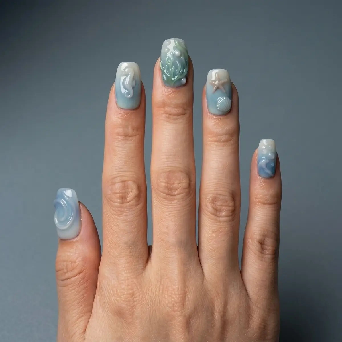 azure ocean 3d square press on nails starfish seahorse mockup 01